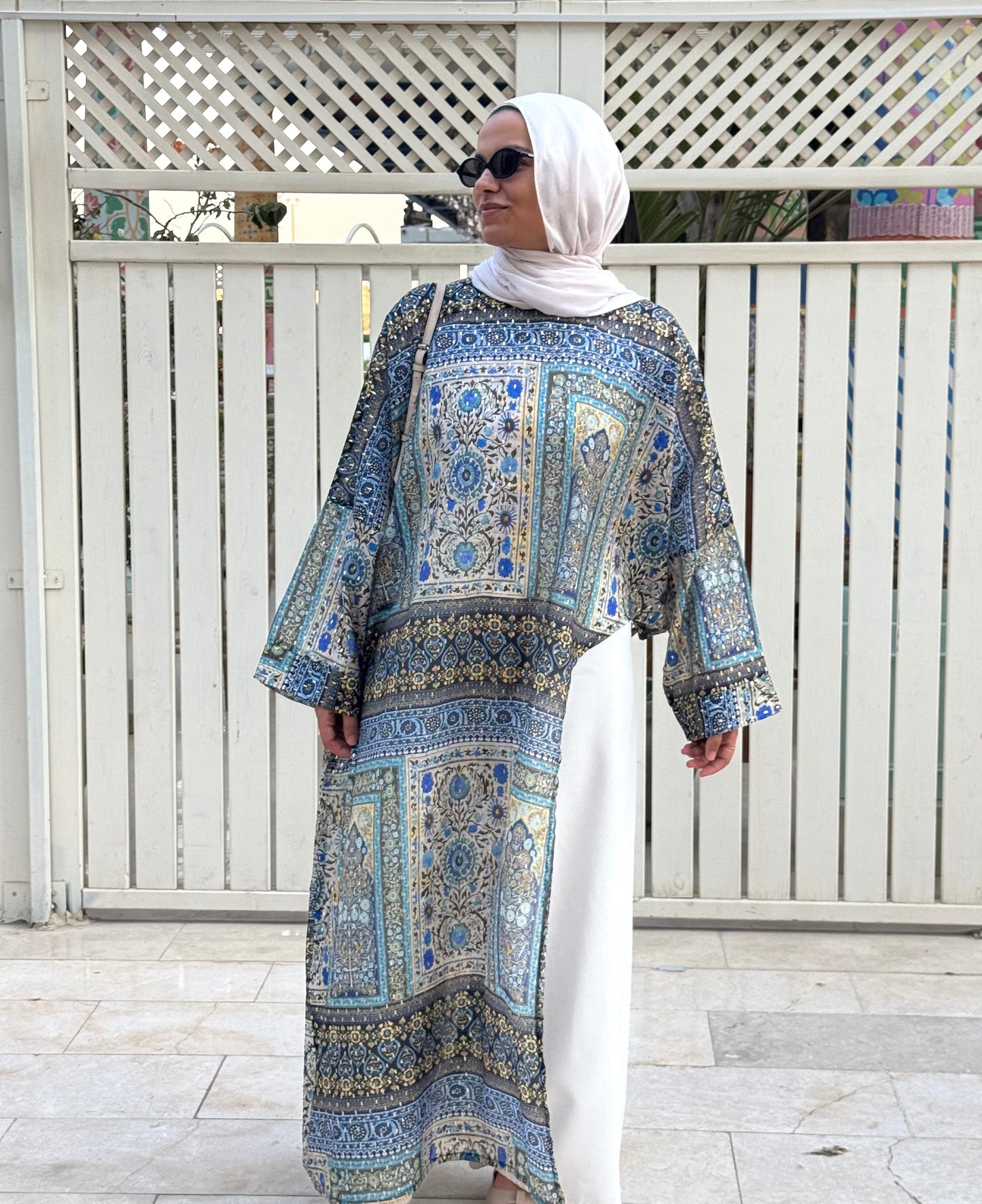 The tuck it in dress in blue